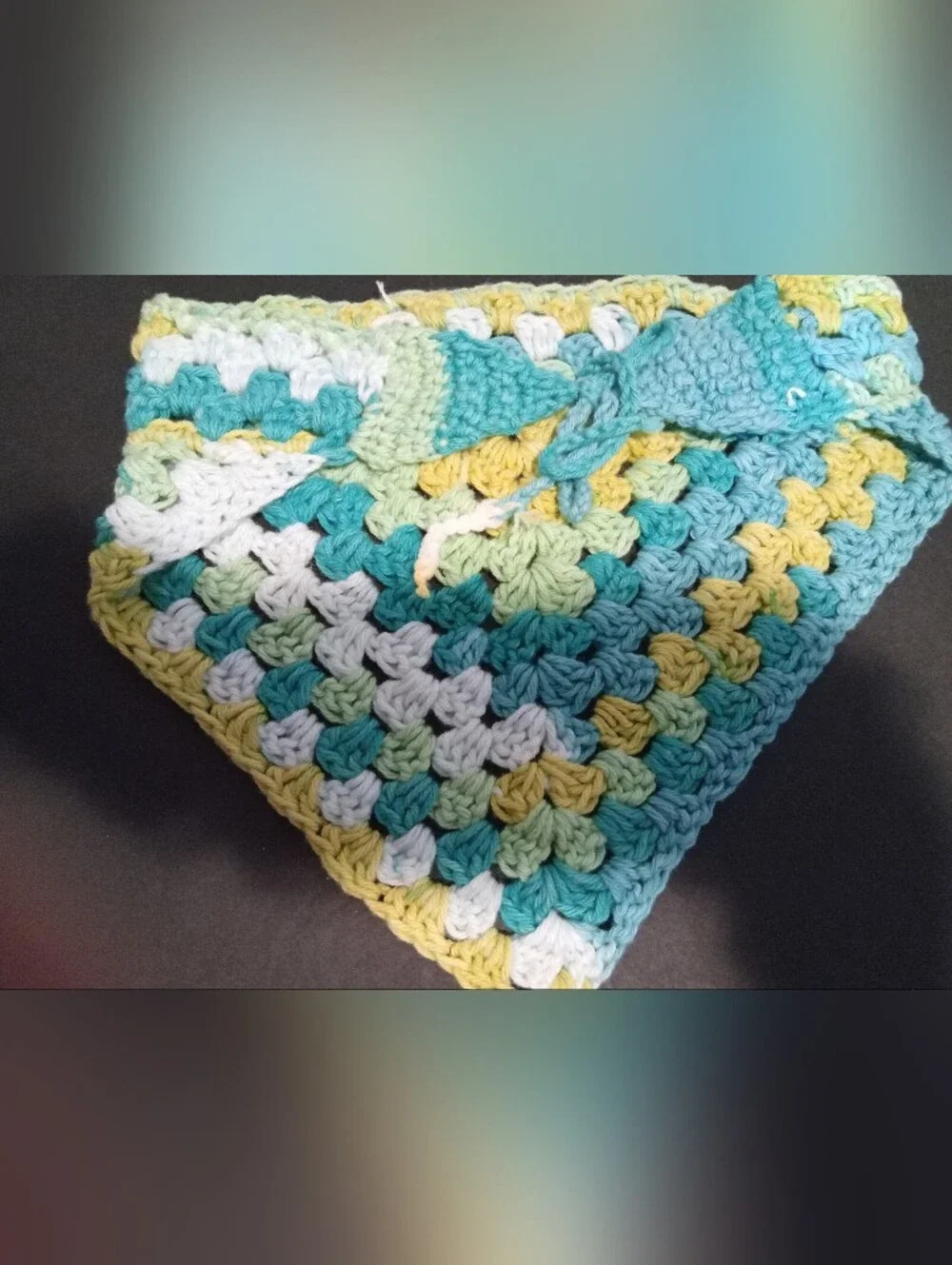 Handmade Crocheted Triangle Pet Scarves - Blue & Pastel Mix For Larger Pets